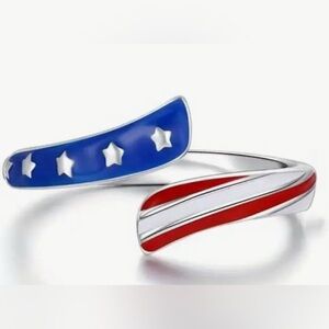 3/$25 Patriotic Red, White, and Blue Star Bangle Adjustable Ring One Size USA